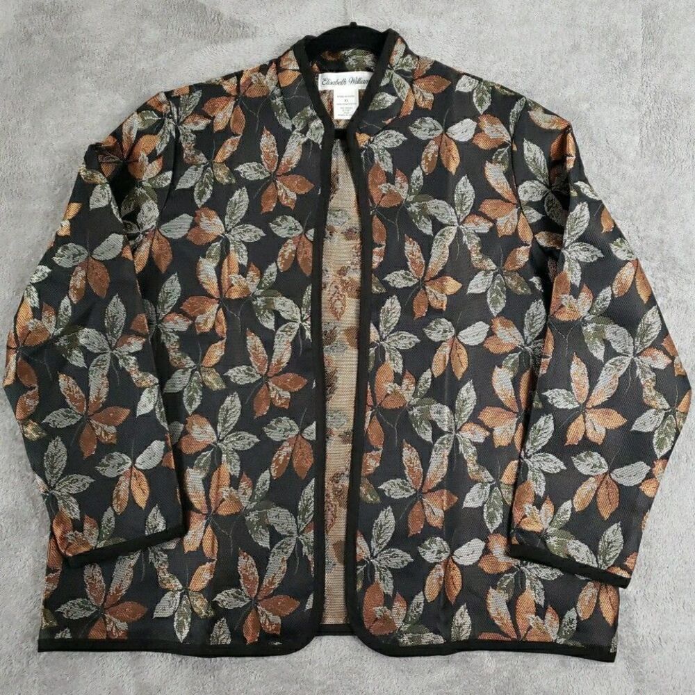 Elisabeth Williams Women XL Open Cardigan Metallic Autumn Leaf Long Sleeve